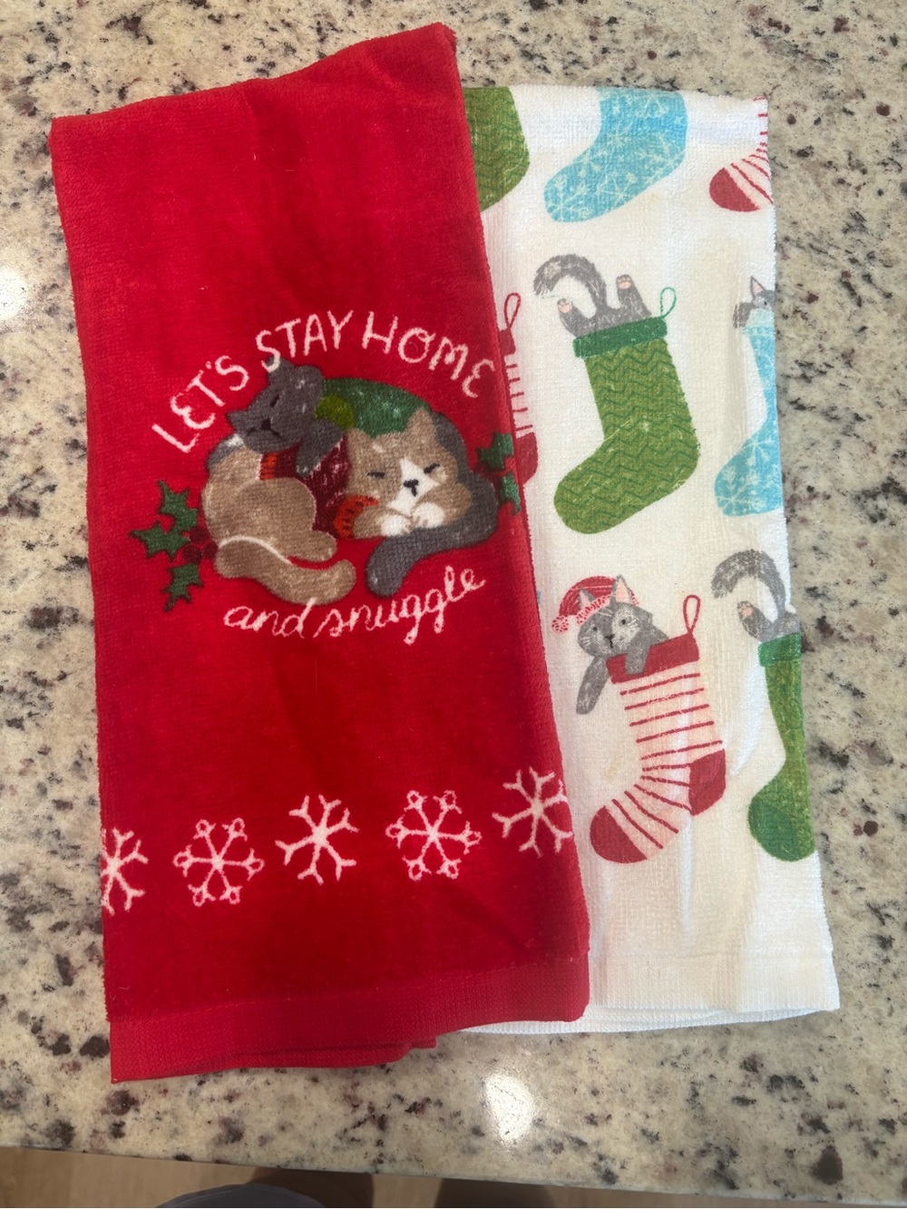 St. Nicholas Square Red & White Holiday Cat Kitchen Towel Set